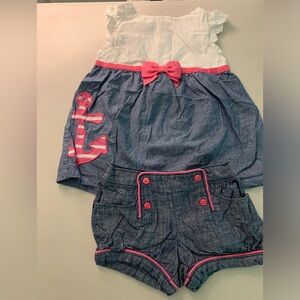 Gymboree Girls 3T “Stripes & Anchor” swing top & sailor shorts EEUC
